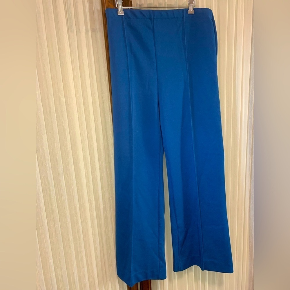 Vintage 70’s 100% Polyester Pants Flare Leg Blue Tall 30” Inseam - Elastic Waist